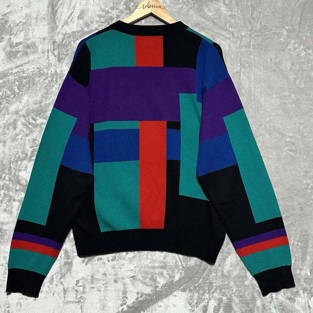 Vintage Saks Fifth Avenue Cashmere‎ Collection Colorblock Sweater Mens L Black - Picture 6 of 7